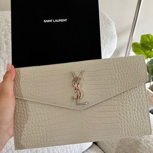 YSL Uptown Pouch croc embossed